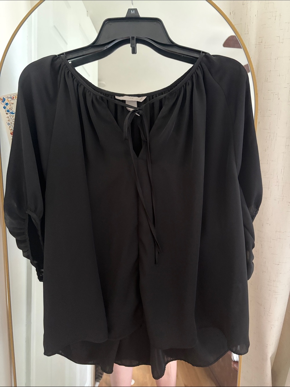 H&M Black Peasant Tie-Front Blouse